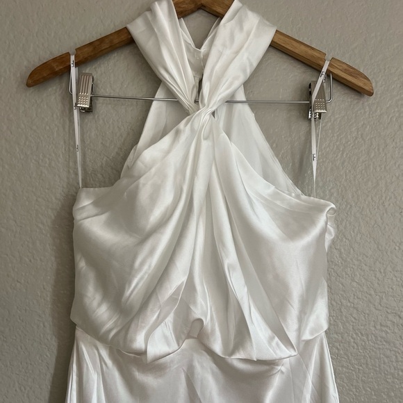 At the Halter White Satin Halter Neck Twist-Front Maxi Dress - Picture 8 of 8